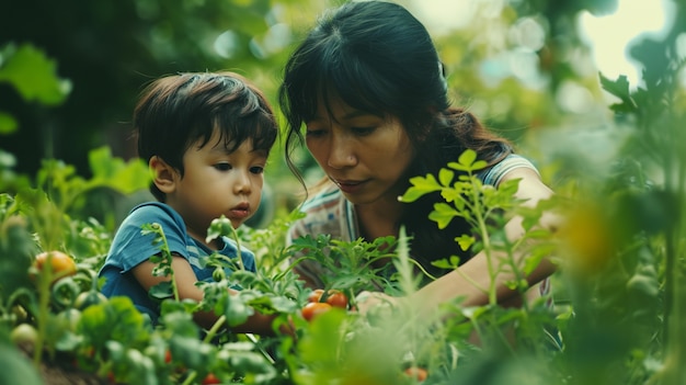 Foto gratuita familia en el jardín plantando vegetación juntos