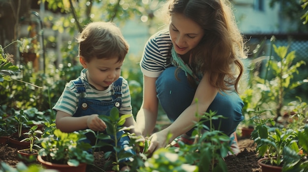 Foto gratuita familia en el jardín plantando vegetación juntos