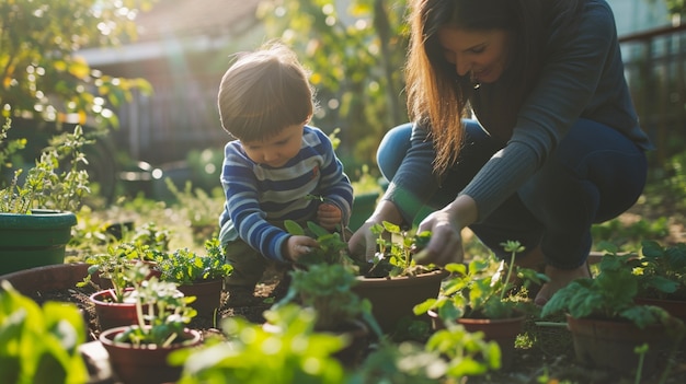 Foto gratuita familia en el jardín plantando vegetación juntos