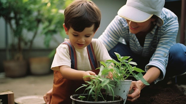 Foto gratuita familia en el jardín plantando vegetación juntos