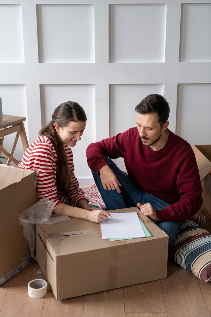 Foto gratuito familia joven que se muda a una nueva casa