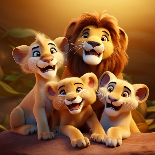 Familia de leones al aire libre