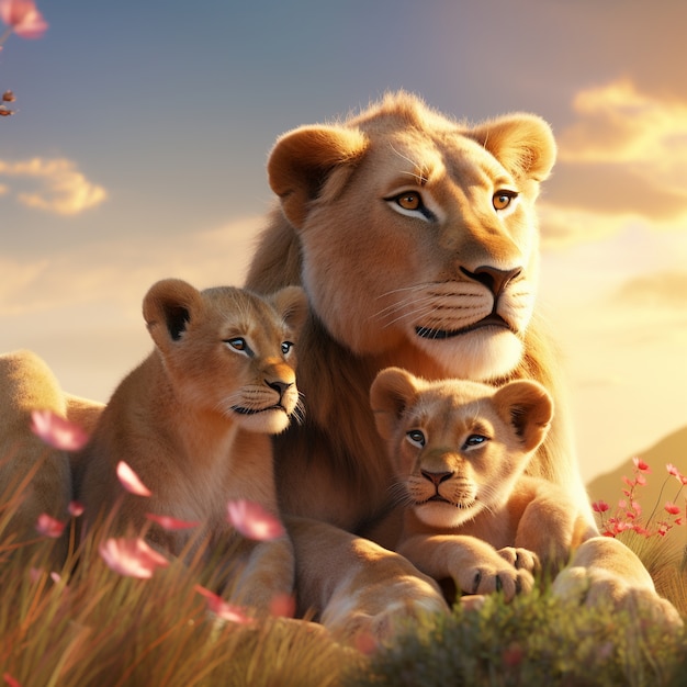 Foto gratuita familia de leones al aire libre