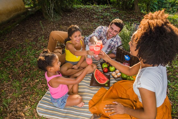 Familia linda haciendo un picnic