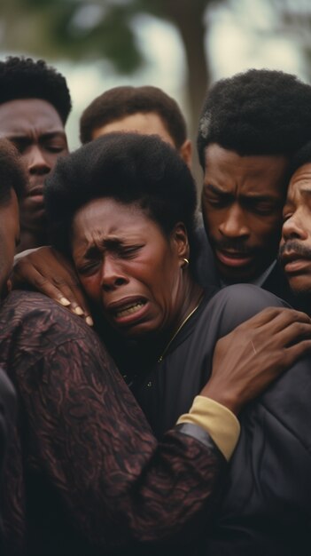 Familia de luto triste en el funeral