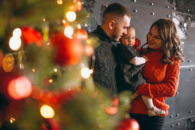 Familia, en, navidad, decorar, árbol de navidad