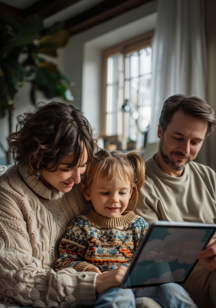 Foto gratuita familia que crea contenido digital