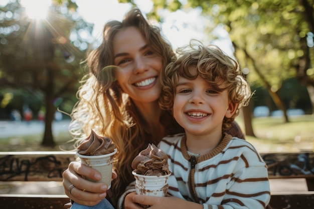 Familia de tiro medio comiendo un delicioso chocolate