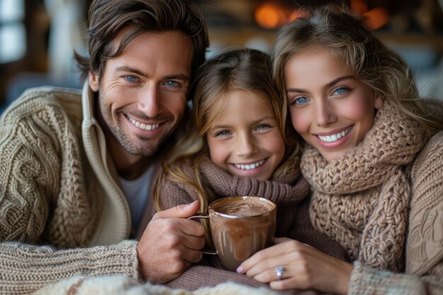 Familia de tiro medio comiendo un delicioso chocolate