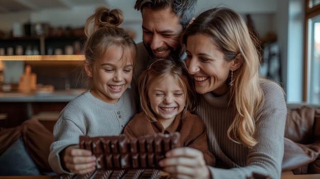 Foto gratuita familia de tiro medio comiendo un delicioso chocolate