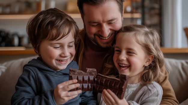 Foto gratuita familia de tiro medio comiendo un delicioso chocolate