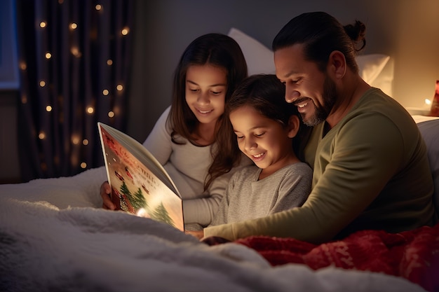 Foto gratuita familia de tomas medianas celebrando la navidad en casa