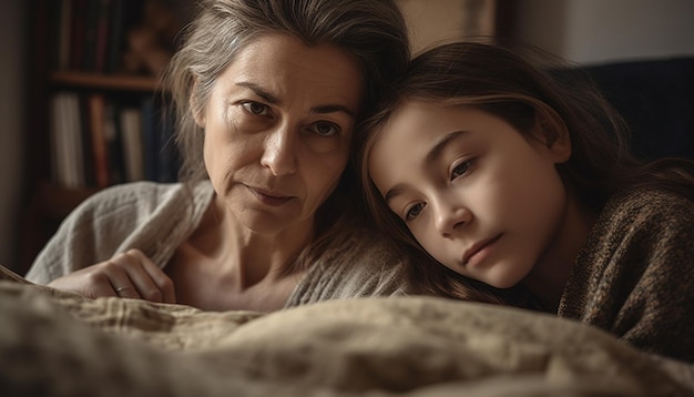 Foto gratuita la familia de varias generaciones se abraza en una acogedora sala de estar llena de amor generado por ia