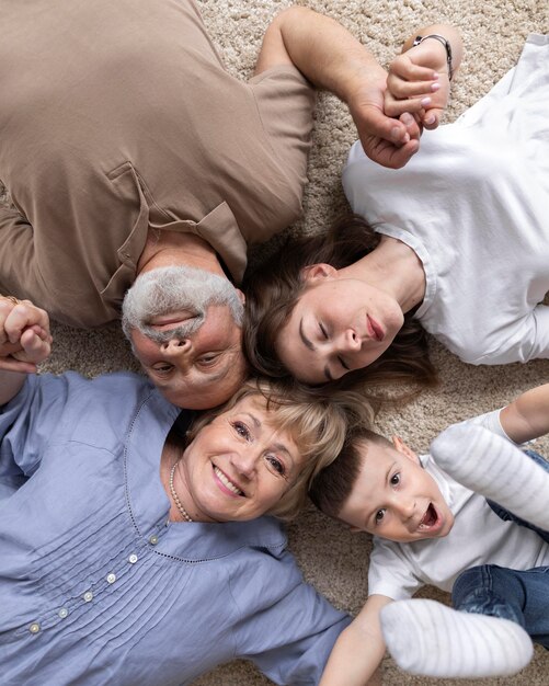 Familia, vista superior, posar, juntos