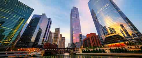 Foto gratuita famosa vista de chicago en la mañana, estados unidos.