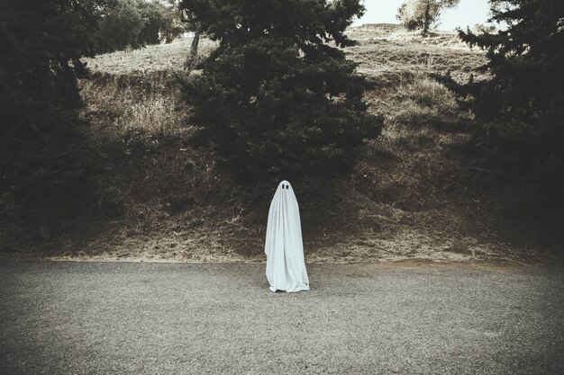 Fantasma que se coloca en el camino oscuro del campo