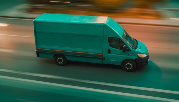 Faros borrosos en una carretera muy transitada que transporta carga generada por IA