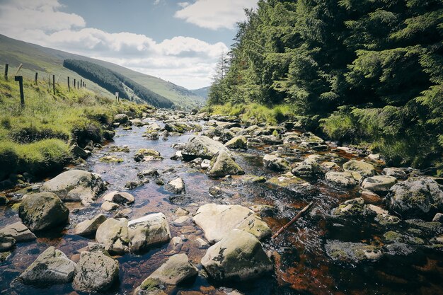 Fascinante paisaje de un arroyo de la montaña Wicklow