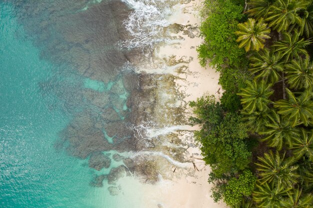 Fascinante vista de la playa con arena blanca y agua cristalina turquesa en Indonesia