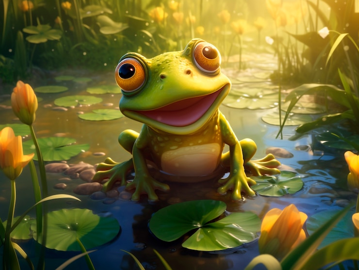 Foto gratuito feliz animal de dibujos animados en 3d al aire libre en la pradera