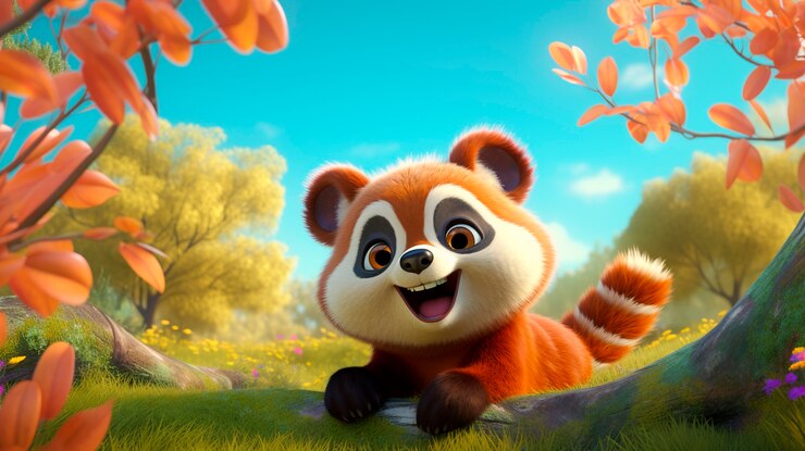 Foto gratuito feliz animal de dibujos animados en 3d al aire libre en la pradera