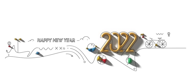 Feliz año nuevo 2022 3D Render Design.