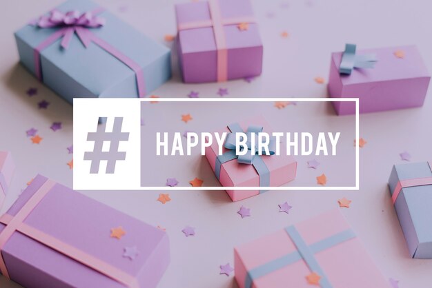Feliz cumpleaños celebración regalo sorpresa palabra gráfico