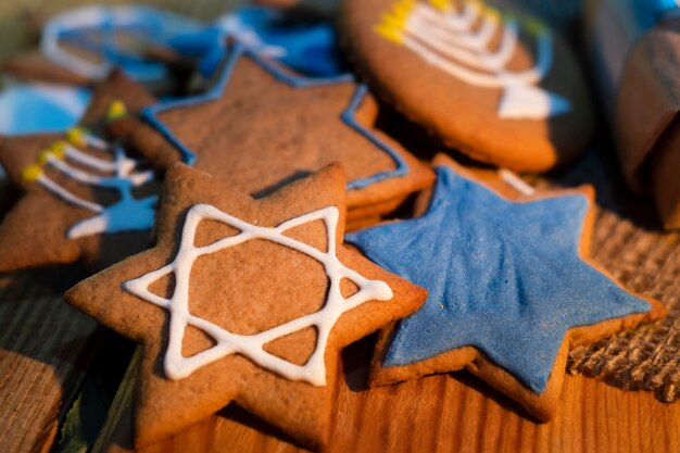 Feliz fiesta de hanukkah galletas estrella judía