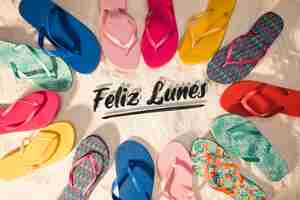 Foto gratuita feliz lunes con zapatillas de colores