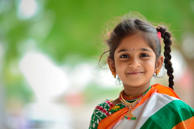 Foto gratuita feliz niña india con bandera india