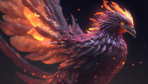 Fénix con alas y plumas en llamas IA generativa