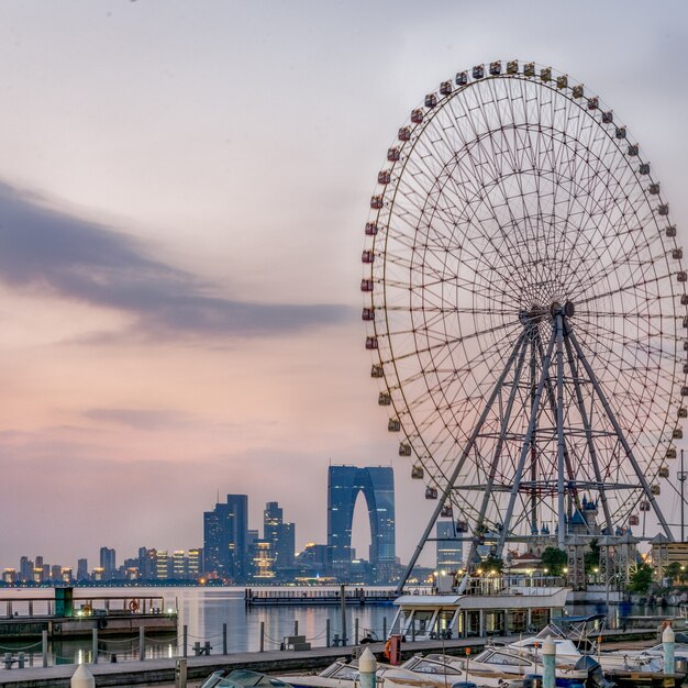 Ferris, rueda, cityscape, Plano de fondo