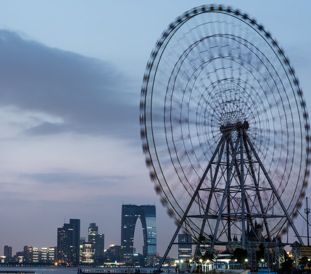 Ferris, rueda, cityscape, Plano de fondo