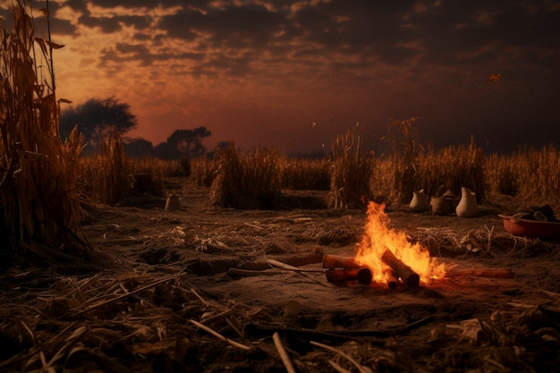 Foto gratuita festival de lohri fotorrealista con fuego