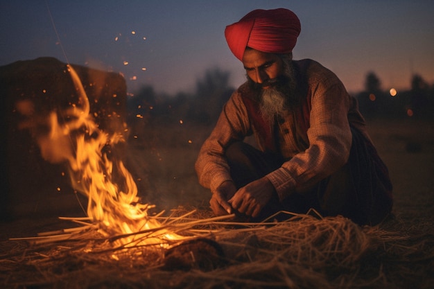 Foto gratuita festival de lohri fotorrealista con un hombre celebrando