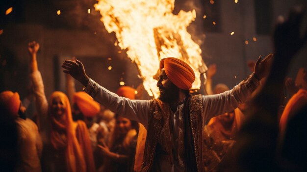 Festival de lohri fotorrealista con un hombre celebrando