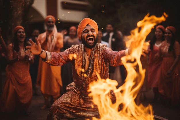 Festival de lohri fotorrealista con un hombre celebrando