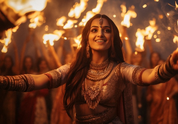 Festival de lohri fotorrealista con una mujer celebrando