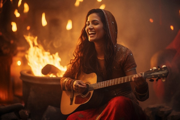 Festival de lohri fotorrealista con una mujer celebrando