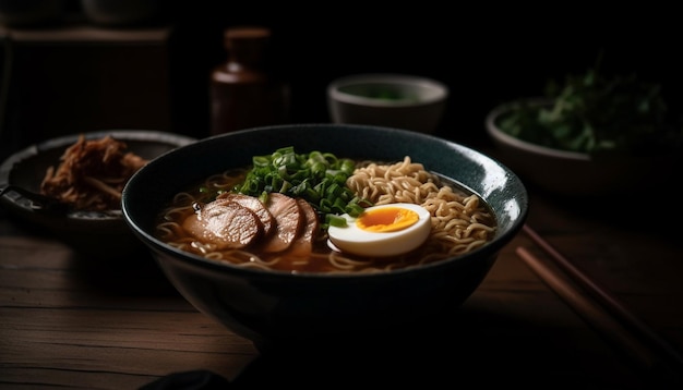 Foto gratuita fideos de ramen recién cocinados con vegetales saludables generados por ia