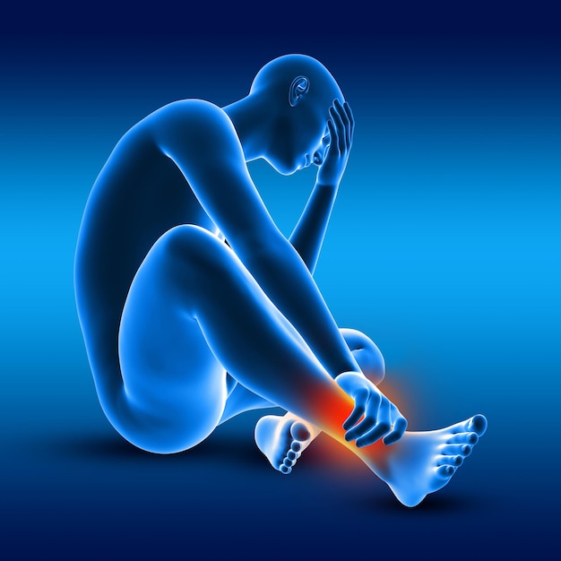 Foto gratuita figura médica masculina 3d que sostiene su tobillo en dolor