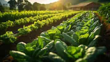 Foto gratuita filas de cultivos diversos en una granja orgánica con ricos verdes y marrones terrosos representan sostenibilidad