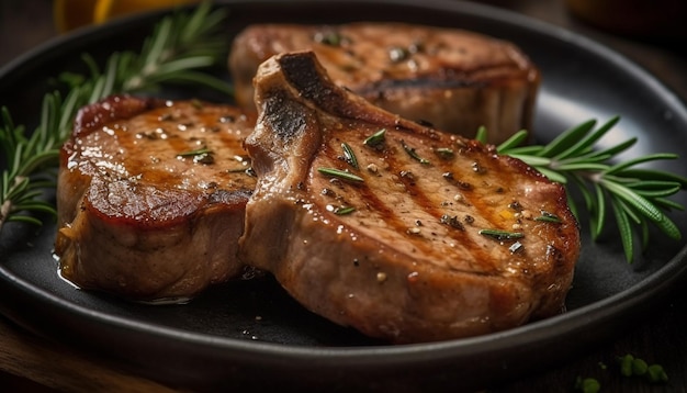 Foto gratuita filete de carne a la parrilla cocinado raro listo para comer jugoso y sabroso generado por inteligencia artificial