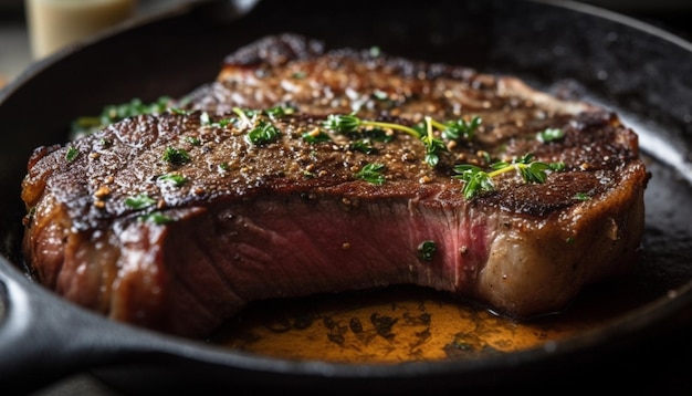 Foto gratuita filete jugoso cocinado a la perfección en la parrilla generado por ia