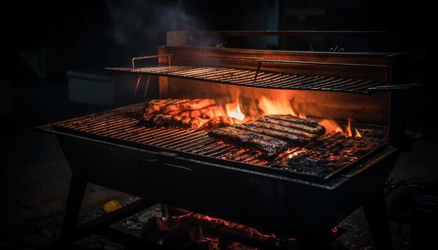 Filete a la parrilla chisporrotea en una rejilla de metal a la parrilla generada por IA