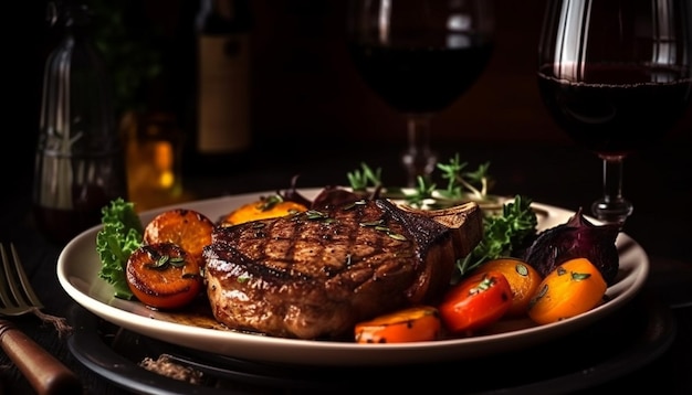 Filete a la plancha con harina de tomate y vino generado por IA