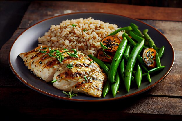 Filete de pollo gourmet a la plancha con verduras frescas IA generativa