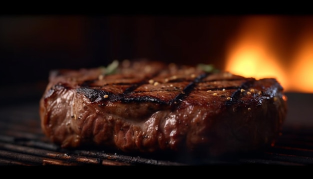 Foto gratuita filete de ternera a la parrilla cocinado poco a poco sobre llamas generadas por ia