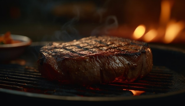 Foto gratuita filete de ternera a la parrilla en parrilla de carbón caliente generado por ia