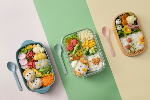 Flat lay nutritivo lindo menú infantil